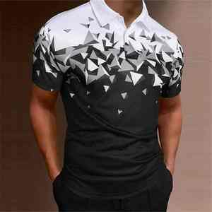 Polo décontracté d'été à séchage rapide pour hommes Chemise de sport de golf dégradée imprimée en 3D avec motif solide T-shirt à manches courtes - Product Image 6