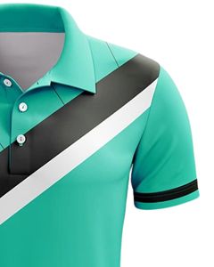 Camiseta Polo Personalizada para Hombre, Verde Menta, Rayas Blancas y Negras, Manga Corta, Transpirable, Poliéster y Elastano, Ropa Deportiva de Golf, OEM Personalizado - Product Image 2
