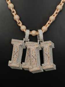 จี้เพชรโมอิสซาไนต์เงินแท้ 925 สไตล์ฮิปฮอป ดีไซน์ตัวเลขทรงบาแกตต์  พร้อมสร้อยคิวบาลิงค์  จี้ใหม่  สวยงาม - Product Image 5