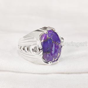 Anillo de exportación para hombre, piedra preciosa turquesa de cobre púrpura Natural, anillo de piedra natal de diciembre, joyería fina árabe, anillo de Plata de Ley 925 - Product Image 2