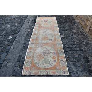 Tapis Vintage en Laine Turque Orange Vert Patchwork Design 32X10 pieds Technique de tissage plat pour Salon Décor Voiture Utilisation Latex - Product Image 1