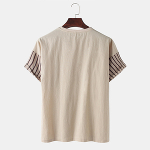High Quality Breathable <b>Men's</b> Cotton O-Neck <b>T</b>-<b>Shirt</b> Short Sleeve <b>Floral</b> Print Contrast Trim Loose Fit Casual Wear - Product Image 4