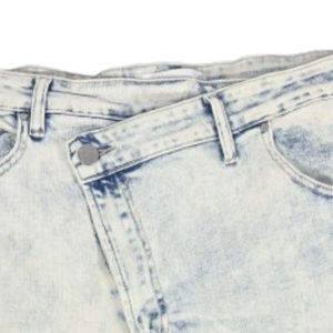 Pantalones cortos de mezclilla no elásticos de tiro bajo azules personalizados, pantalones cortos de estilo recto para mujer 100% algodón de alta calidad para mujer - Product Image 4