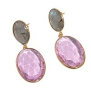 Boucles d'oreilles en Quartz rose et Labradorite en argent Sterling 925 de forme ovale, nouvel arrivage - Product Image 1