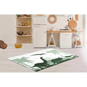 Tapis en laine imprimé pour chambre d'enfant et entrée, petite taille, motif patchwork de dinosaures, écologique, poils moyens, dos en latex - Product Image 4