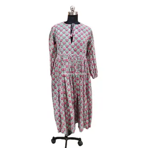Женская этническая индийская туника, летняя дизайнерская пляжная одежда в богемном стиле, оптовая продажа, платье с запахом, хлопковая туника с принтом ручной работы