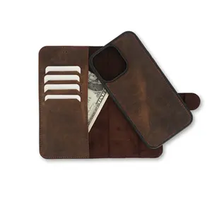 High Quality Real Leather Magnetic Wallet Phone Case for all iPhone and Samsung Case Cow Leather Mobile Phone Case