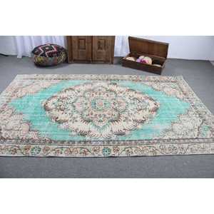 พรมวินเทจ ขนาด 5.5x9.2 ฟุต พรมลายปะติดสีน้ำเงิน ทำจากขนสัตว์ - Product Image 3