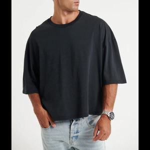 Camiseta de Punto de Manga Corta, Corte Amplio y Recto, 100% Algodón, para Hombre, Hombros Caídos, Estilo Urbano, Impresión Personalizada, Ecológica - Product Image 3