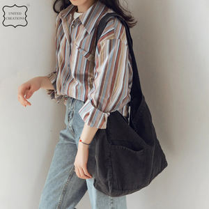 Sac fourre-tout à bandoulière en denim biologique à la mode Sac à main à provisions imprimé de logo personnalisé bon marché Sacs en toile unis vierges - Product Image 4