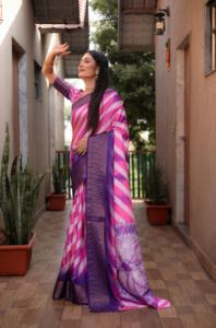 Soie douce Dola de qualité supérieure avec impressions numériques et deux côtés Jari Weaving Border Sari Collection pour femmes - Product Image 2