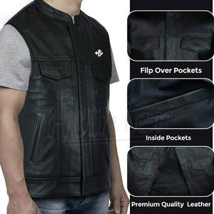 Gilet en cuir de vachette classique sans manches pour hommes Cowboy Hip Hop tendance classique Gilet en cuir de vachette véritable - Product Image 5