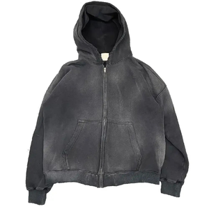 2025 <b>Men</b> Custom Logo Double Zip up Acid Washed <b>Hoodie</b> High Quality 100% Cotton French Terry <b>Fleece</b> Blank Crop Hoodies for Unisex - Product Image 6