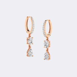 Pendientes Colgantes Huggie con Diamantes Redondos, Pera y Ovalados de 1.40 CTW, Oro, Diamantes Cultivados en Laboratorio, Color E, VVS2, Joyería Lineal para Mujer - Product Image 5