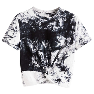 Top corto para mujer, camiseta de manga corta, con cuello redondo producto nuevo, algodón transpirable, opción de talla grande - Product Image 1