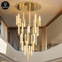 Lustre moderne de luxe en or à LED Mini lustres en cristal avec télécommande pour hall d'hôtel Escalier haut plafond