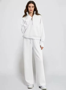 Ensemble deux pièces pour femmes d'hiver, sweat-shirt à col montant anti-boulochage à manches longues et pantalon large, style streetwear - Product Image 2