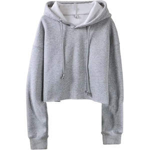 เสื้อครอปฮู้ดดี้ผู้หญิงสีพื้น สไตล์สตรีทแวร์ลำลองสำหรับฤดูใบไม้ร่วง แขนเสื้อแบบดรอปโชว์เดอร์ โลโก้ด้านหน้า ขายส่ง - Product Image 1