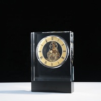 Horloge de bureau en cristal gravé au laser Pujiang avec décoration noire, taille et design personnalisables, cadeau d'amour
