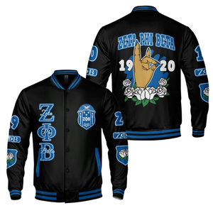 Zeta Phi Beta 1920 Greek Life Varsity Jacket Sorority Azul Blanco Letterman ZPB Chenille Patch Founders Day Wear - Product Image 3