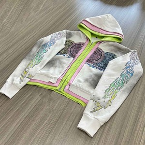 Streetwear personnalisé de créateur Sweat à capuche unisexe épais et court Broderie délavée à l'acide Applique Patchwork Distressed Hoodies pour hommes - Product Image 5