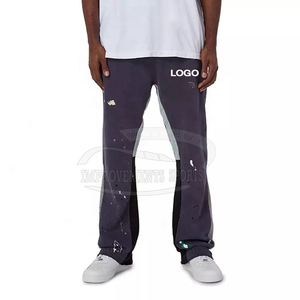 Pantalones acampanados informales para exteriores con logotipo personalizado para hombre, pantalones de chándal a rayas laterales negros, pretina elástica, retazos, rectos ligeros - Product Image 5