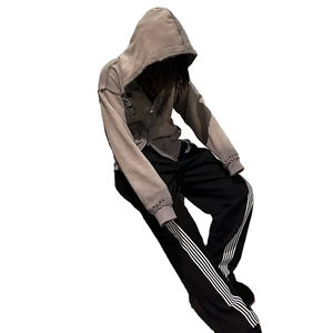 <b>Men's</b> 500 Gsm Heavyweight Terry Acid Wash <b>Hoodies</b> Double Zipper Custom Distressed Rhinestone New Style Zipper <b>Hoodies</b> - Product Image 6