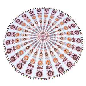 Fabricant de serviettes de plage rondes Mandala serviette de plage surdimensionnée coton Dreamland plage Boho Sarong couverture enveloppante tenture murale - Product Image 1