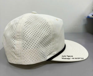 Venta al por mayor en blanco perforado 5 paneles suave ala plana Snapback gorras logotipo personalizado al aire libre impermeable pesca deporte gorras OEM Vietnam - Product Image 2