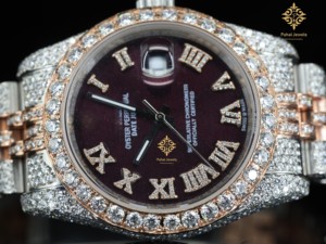 Montre analogique mécanique de luxe bicolore avec diamants Moissanite VVS, bracelet en acier inoxydable, chiffres romains, fonction date, style Hip-Hop - Product Image 6