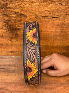 Hand <b>Tooled</b> Leather Sunflower Print Western Dog Collar for Neck Genuine Leather <b>Engraved</b> Padded Adjustable Dog Collar for Pet - Product Image 3