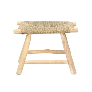 Venta al por mayor taburete de algas marinas naturales rústicas con patas de madera muebles para el hogar hechos a mano y decoración de la fábrica de Vietnam - Product Image 3