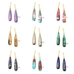 RJE00044 Natural lapislázuli cobre 9x30mm chapado en oro plata esterlina bohemio mujeres boda pendientes colgantes regalo de fiesta - Product Image 3