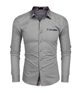 Nueva oferta, camisa informal Formal de manga larga con diseño delgado y elegante para hombre, camisa de fibra de algodón teñida Lisa transpirable antiarrugas - Product Image 3