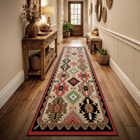 Tapis de couloir Yakut en velours chenille, imprimé numérique floral, à poils ras, fin, rembourré, antidérapant, base en coton, adapté aux animaux domestiques, style vintage chic