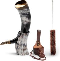 Cuerno Vikingo para Beber de Alta Calidad y Elegante, Hecho a Mano con Cuerno Natural, Ecológico, con Base de Metal Pulido, para Resorts/Restaurantes, CRAFTS