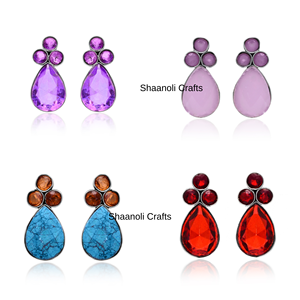 Désherbage porter allemand argent pierre boucles d'oreilles élégantes femmes et filles bijoux faits à la main multi-motif concepteur boucle d'oreille porter - Product Image 1