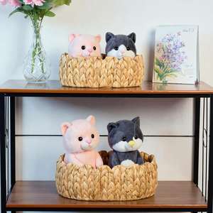 Paniers de rangement vintage tissés à la main en jacinthe d'eau ovale bord festonné cuisine salon - Product Image 3