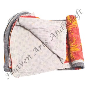 Block Print Cotton Kantha <b>Quilt</b> Indian Reversible Hand Stitched Heavy <b>Throw</b> Old Sari Blanket Patch Work Heavy 3 to 5 Layers - Product Image 6