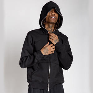 Personnalisé 380 500gsm hommes français éponge polaire partout impression strass Boxy recadrée visage complet demi fermeture éclair à capuche hommes - Product Image 3