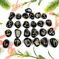 Ensemble de Pierres Runic en Agate Noire Gravées Alphabet Runic Futhark, Style Viking Sorcière, pour Guérison Reiki et Divination, Cadeau