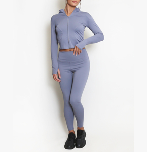 Conjunto de dos piezas para mujer de corte regular con cremallera completa y manga larga con borlas de encaje sólido para gimnasio y Fitness para yoga y Deportes - Product Image 1