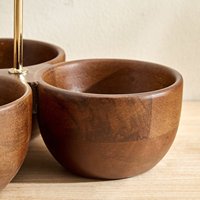 Ensemble sel, poivre et moutarde en teck Antique Creations avec plateau assorti - Porte-épices de qualité alimentaire - Lavage à la main uniquement