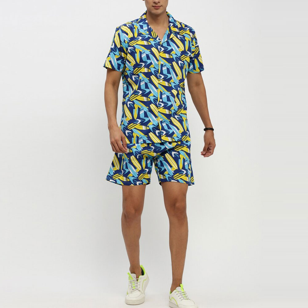 Best-Selling Plus Size Men's Summer Set Slim Fit Tropical Printed T-Shirt & Terry Fabric Shorts Outdoor Wear Perfect Match