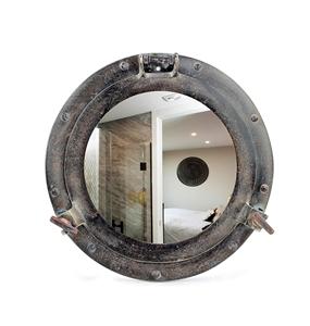 Miroir de hublot en aluminium 15 pouces - Décoration murale nautique, Miroir nautique, Miroirs de salle de bain nautiques - Product Image 1