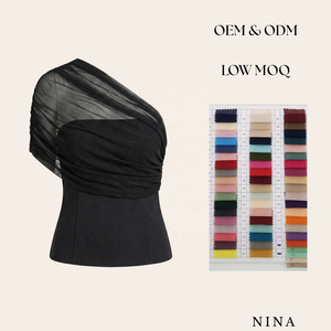 Top de un solo hombro personalizado para mujer, de tela de malla ITY premium, con diseño asimétrico fruncido sexy, para fiesta - Product Image 1