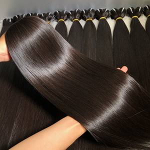 Cheap Raw Natural Black 100% <b>Real</b> <b>Human</b> <b>Hair</b> <b>Extensions</b> Bone Straight Weft Full Tips Same Cuticle Aligned From Factory - Product Image 1