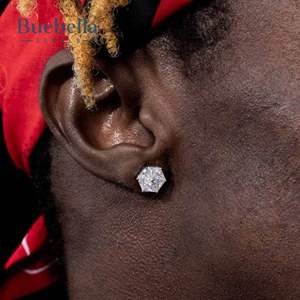 Venta caliente 925 plata esterlina 14K oro blanco Hexagonal Stud pendientes estilo Hip Hop para hombres - Product Image 1