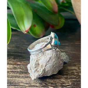 Navajo-Made Turquoise & Sterling <b>Silver</b> Inlay <b>Statement</b> <b>Ring</b> Size 5 for Everyday Wear HipHop Boho Dainty Style Fine Jewelry - Product Image 3