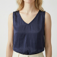 Débardeur en satin uni pour femme, col en V, 100% viscose, fabriqué en Italie